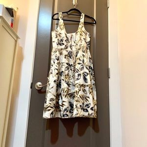 Jcrew Linen Floral Midi Dress w/gold metallic